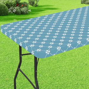 misaya Rectangle Vinyl Table Cloth, Elastic Fitted Tablecloth with Flannel Backing, Waterproof Plastic Table Cover Fits 5 Foot Folding Tables for Camping, Indoor and Outdoor (Lake Blue, 30" x 60")