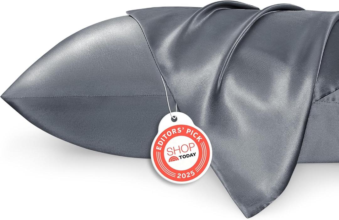 Bedsure Satin Pillowcase 2 Pack Similar to Silk Pillow Cases Standard Size, Pillow Case for Sleeping Women with Envelope Closure, Gifts for Women Men, Space Grey, 20x26 Inches