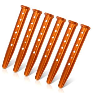 Aluminum Tent Stakes 6-Pack - 12.6 in Sand Stakes for Tents, U-Shaped High-Visibility Orange Tent Stake Set, Rust-Resistant Stakes for Tent Camping, Canopies on Soft Ground, Sand, Beach & Summer Trips