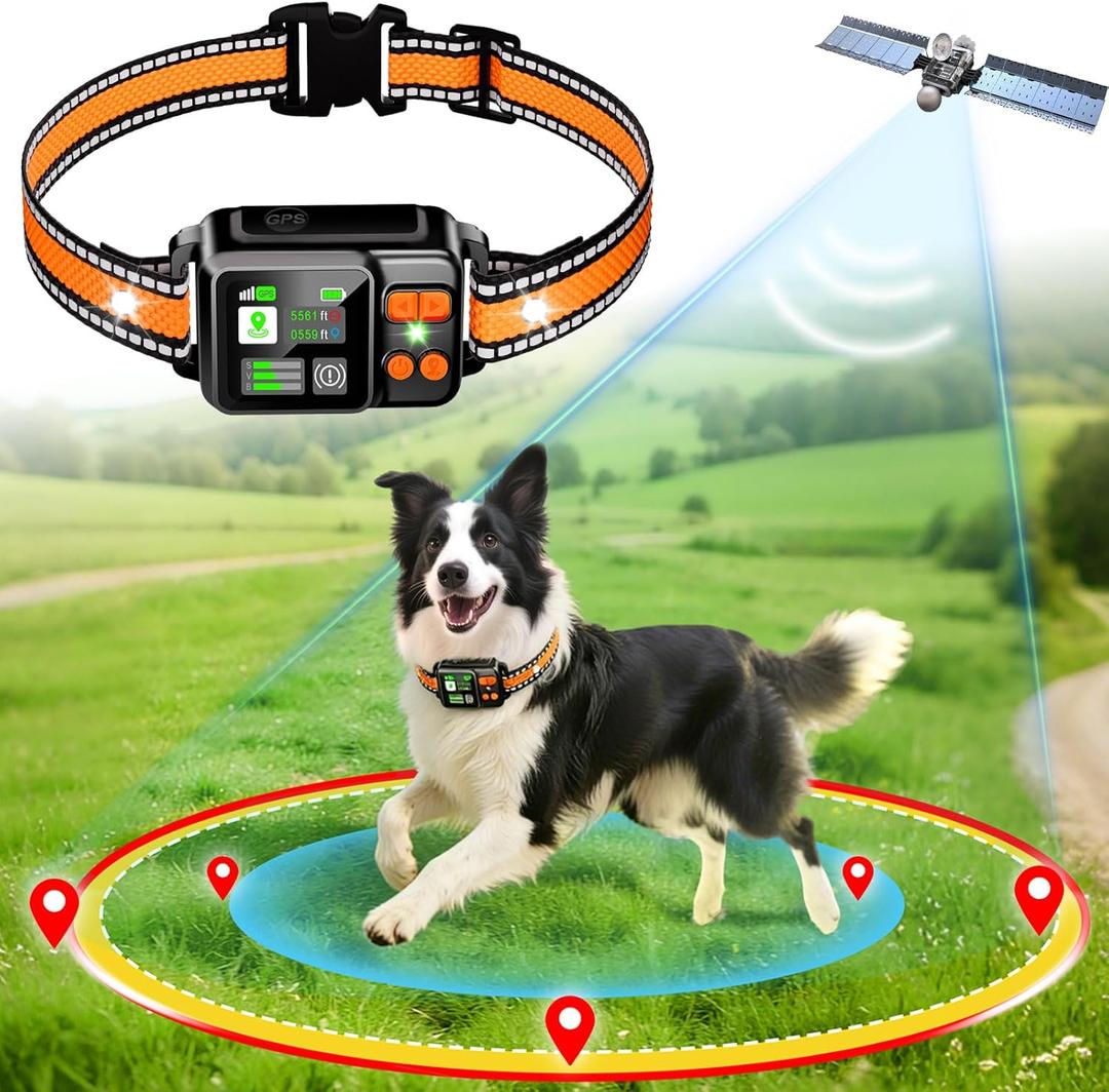 GPS Wireless Dog Fence System, Electric Electric Dog Fence Using GPS Electric Satellite Technology, IPX7 Waterproof Rechargeable Design, GPS Dog Collar has 2 Modes Circular and Free-Form Fence