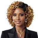 XIUFAXIRUSI XIUFAXIRUSI Short Blonde Curly Wigs for Black Women Ombre Blonde Kinky Curly Side Part Wig Afro Synthetic Short Bob Hair Wig