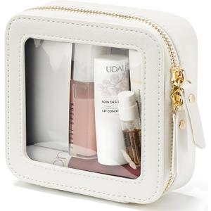 M-YOUNG Mini Clear Makeup Bag Travel Cosmetic Case Transparent Toiletry Bag with Zipper,Portable Make Up Cute Small Travel Cosmetic Bag for Women Waterproof Toiletry Bag (White)