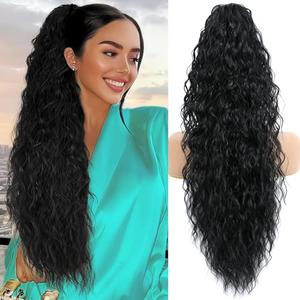 LEDIZE Ponytail Extension, Claw Clip on Pony tails Hair Extension for Women 28 Inch Long Wavy Curly Fake Ponytail Clip in Hair Pieces for Women Fluffy Natural Looking (Black, 28 Inch)