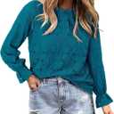 StunShow Women Eyelet Shirts Long Sleeve Shirts for Women Lace Dressy Embroidered Blouses 2025 Fashion Top (Blue, XL)