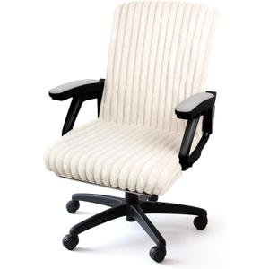 AELS Faux Fur Striped Office Chair Cover, Desk Chair Cover Computer Office Chair Covers - Fits Desk Chair/Armchair, Soft Breathable Fabric - Washable & Removable for Home & Office, Beige