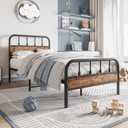 Metal Bed Frames with Heavy Duty Steel Slat,Hearboard and Footboard No Box Spring Needed Easy Assembly for Living Room(Twin,Black)