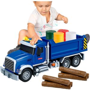 Friction Powered Dump Truck Toy for Kids with Lights & Sounds, Large Construction Vehicle for Boys Girls Ages 3 4 5 6 Years Old