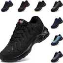 LARNMERN Air Cushion Steel Toe Shoes for Women Lightweight Puncture Proof Safety Toe Tennis Sneakers Breathable Slip Resistant Work Shoe Comfort Zapatos De Trabajo para(Size 7, Dark,LSE31270)