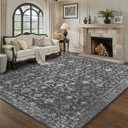 Washable Area Rug 9x12 Black Rugs for Living Room, Vintage Boho Large Rug for Bedroom Dining Room Office, Distressed Floral Print Carpet for Under Table, Soft Non Slip Low Pile Throw Carpet Indoor Mat