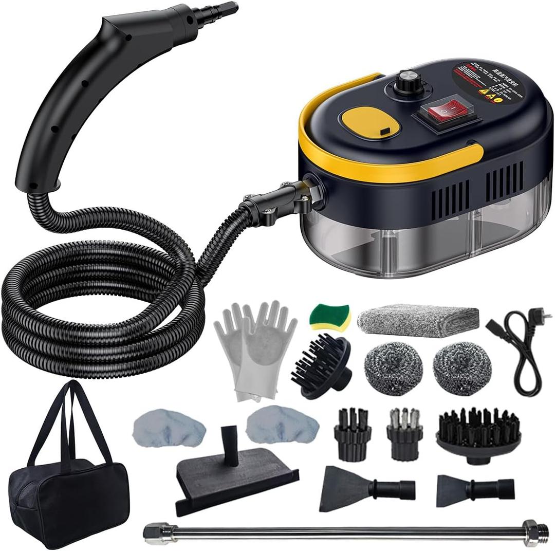 Portable Steam Cleaner for Home,Handheld Steam Cleaner,High Temperature Steamer for Deep cleaning of Car Upholstery Furniture Window Children's Toy,with Gloves Brush Shovel Steel Ball. (Black)