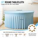 GALLETY 8 Pack Bulk Baby Blue Round Tablecloth for 6ft Tables, 132 inch Fitted Round Tablecloth with Skirt, Wrinkle Free Spandex Professional Table Covers for Wedding, Banquet & Craft Show