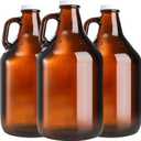 ZEAYEA 3 Pack 64 oz Glass Growler Jug, Amber Half Gallon Jug Set with Lids and Handle Great for Beer, Home Brewing, Kombucha, Distilled Water