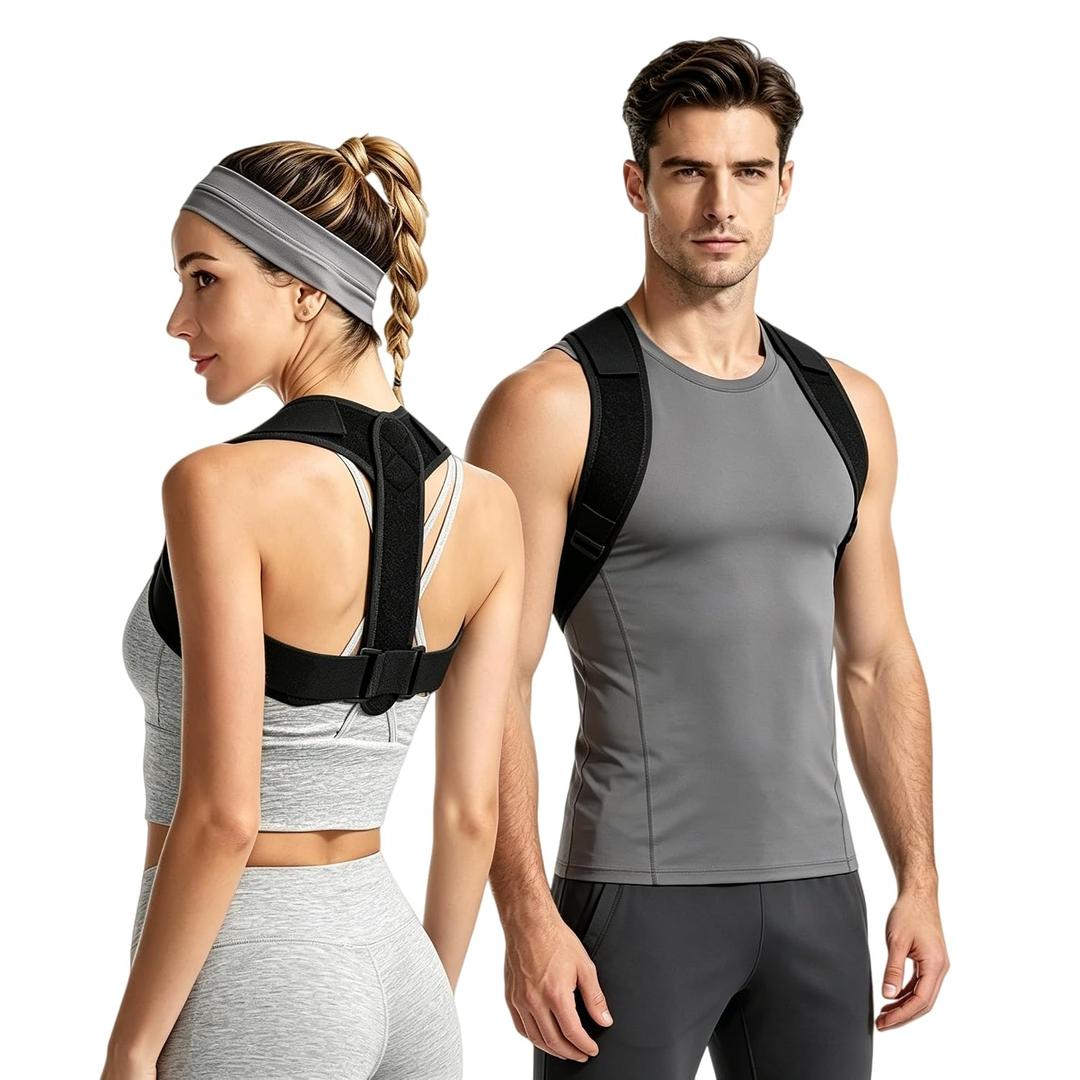 Posture Corrector for Women and Men, Adjustable Upper Back Brace, Breathable Back Support Straightener, Providing Pain Relief from Lumbar, Neck, Shoulder, and Clavicle. (1) (Black)