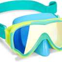 Kids Swim Goggles with Fabric Strap for Kids 3-15, Leak Proof Swimming Goggles Nose Cover 180 Clear View (Green)