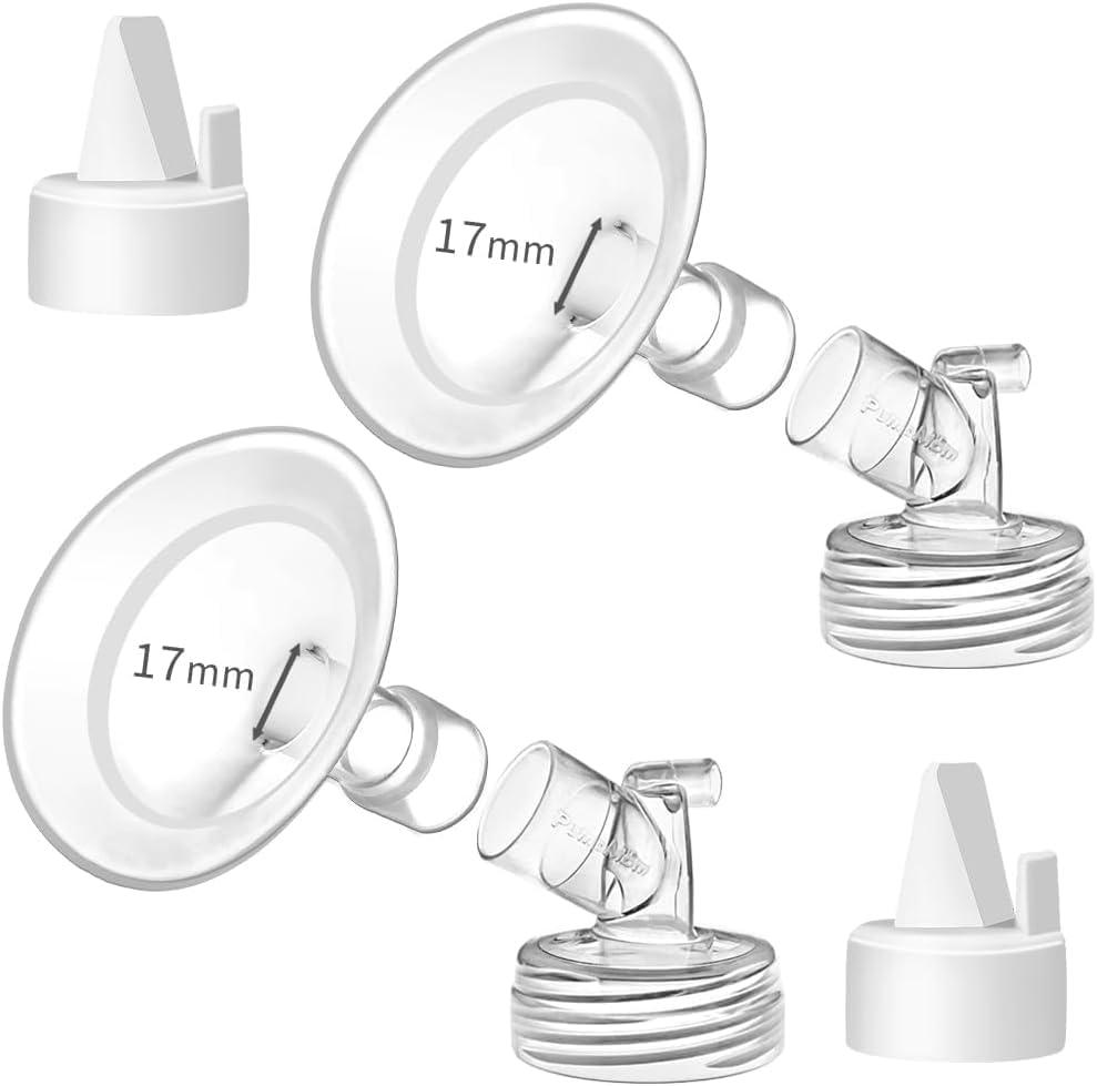PumpMom-us 17mm Oval Flanges with Soft Rim Compatible with Spectra S2 S1 9 Plus Breastpumps Accessories, Replacement Breast Shield and Duckbill Valves for Spectra Pump Parts and Flange