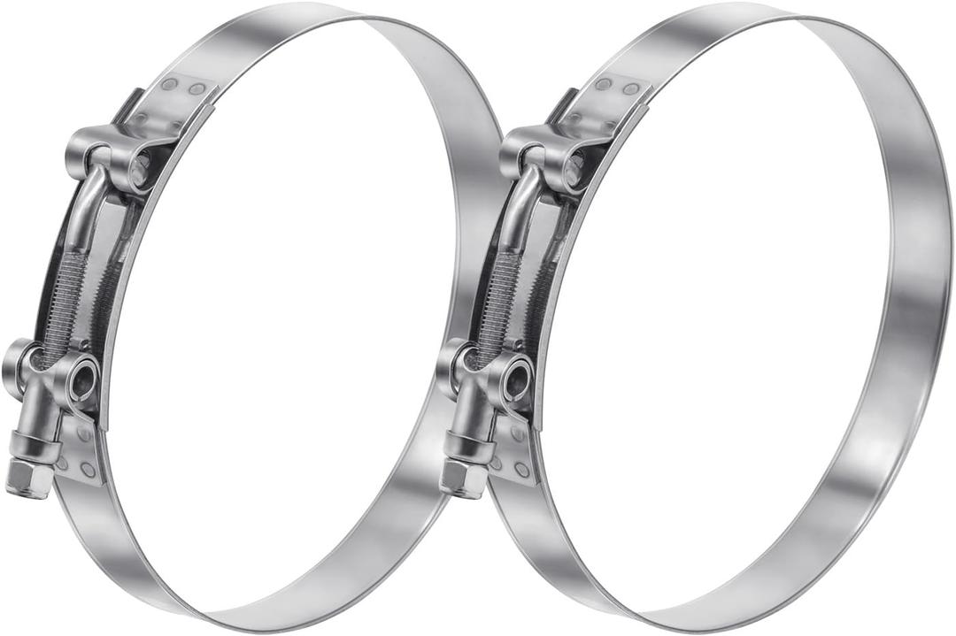 2 Pack 4.5 inch T-Bolt Hose Clamps, Stainless Steel_304 Working Range 121mm-129mm for 4.5" Hose ID, Turbo Intake Intercooler Clamp for Automotive