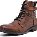AMAPO Men Oxford Boots, Buckle Dress Boot, Casual Men Boots Lace-Up Side Zipper (14, Brown20707)