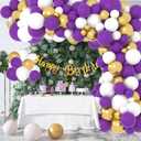 Purple Gold and White Balloon Arch Kit, Different sizes Purple White Balloons Metallic Gold Balloons for Girls Women Birthday Baby Bridal Shower Wedding Graduation Party Decorations