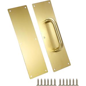 Sumnacon 1 Set 12" Stainless Steel Door Handle Pull & Push Plate - Heavy Duty Gold Gate Handle Bar for Home/Office/Warehouse/Public, Suitable of Wooden/Composite Door with Screws, Brushed