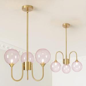 Pink Bubble Chandelier 20 inch, Mid Century Modern Gold Lighting Fixture Glass Sputnik Pendant Hanging Ceiling Light Castle Chandeliers for Girls Room Dining Living Room Bedroom Kitchen