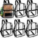Sweetude 6 Pcs Clear Backpack bulk 11.4 x 9.5 x 5.1 Inch Bag Stadium Approved Plastic Transparent Backpack with 2 Water Holders (Black)