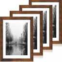 iRahmen 10x14 Picture Frame Set of 4 with Tempered Glass, Rustic Frame Display 8x12 Pictures with Mat or 10 x 14 Without Mat, Wooden Photo Frames for Wall Mounting (Dark Brown)