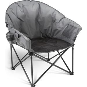 ARROWHEAD OUTDOOR Oversized Heavy-Duty Club Folding Camping Chair with Pocket, Cup Holder, Portable, Padded, Moon, Round, Saucer, Supports 330lbs, Carrying Bag (Grey)