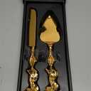 Wedding Cake Server Set, Gold Cake Cutting Set for Wedding Cake Cutter and Server Set with Rose Handle Wedding Cake Knife and Server Set for Wedding, Birthday