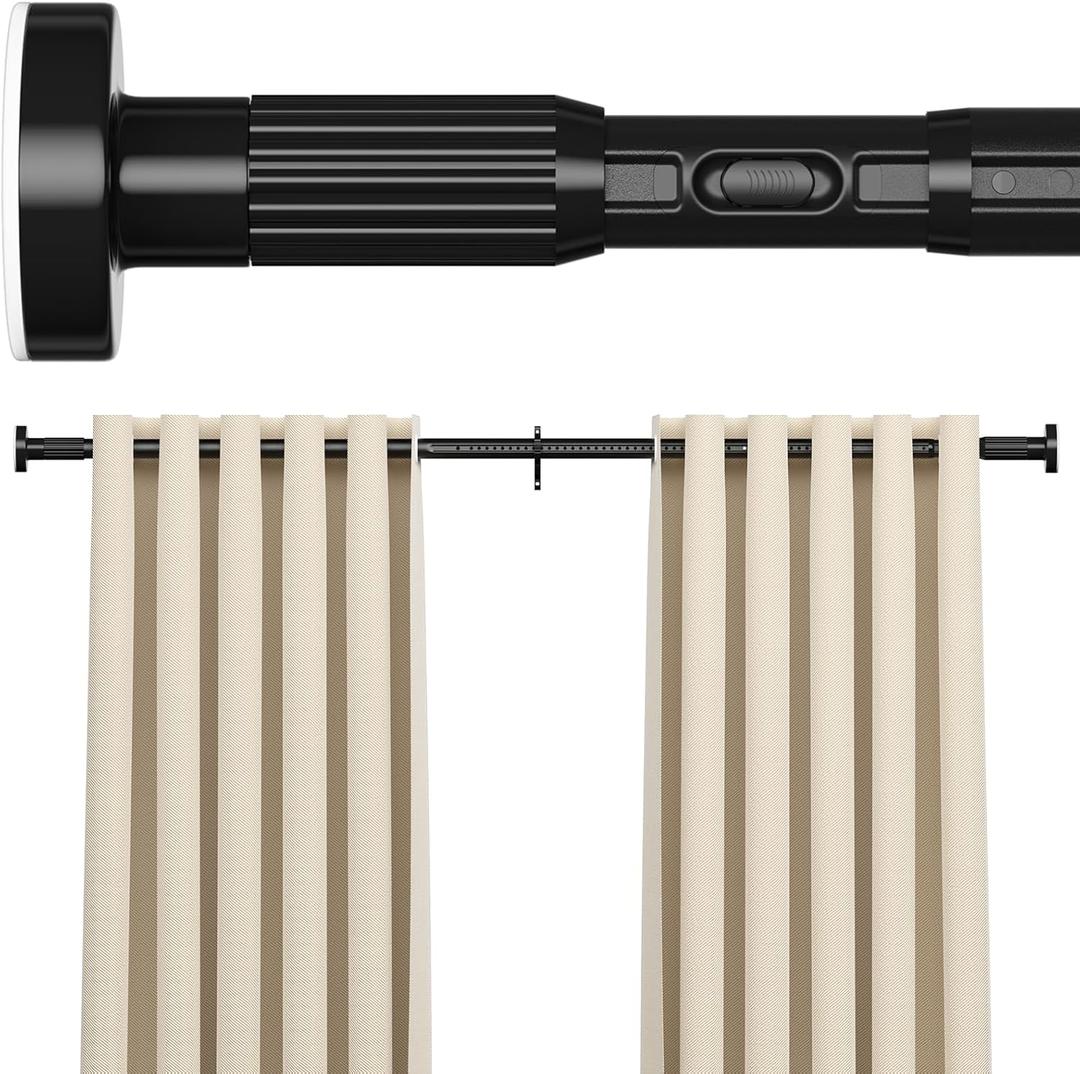 AIZESI 41-100 Inch Heavy Duty Black Tension Curtain Rod - No Drilling, Adjustable, Rust-Proof for Outdoor, Living Room, Bathroom