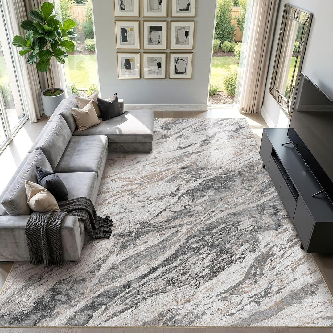 Area Rugs for Living Room: 8X10 Abstract Washable Rug Modern Neutral Large Soft Stain Resistant Non-Slip for Bedroom Dining Room Indoor Home Office Carpet - Taupe