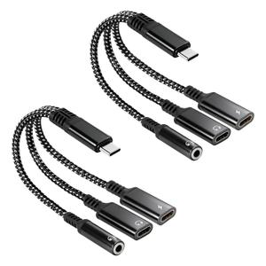 2 Pcs 3 in 1 Dual Type C Aux Splitter Charger, USB C to 3.5mm Headphone and Charger Adapter, Fits for iPhone 15/16 Pro/Max/Plus, Samsung Galaxy S22/S23/S24 Ultra Huawei Mate 40/30/20