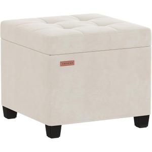 ABHENG Velvet Cover Steel Frame Ottoman with 48L Storage,17.7" x 17.7" x 17.7" Square Linen Storage Ottoman Stool Cube with Legs,for Dorm Livingroom White UASND64W