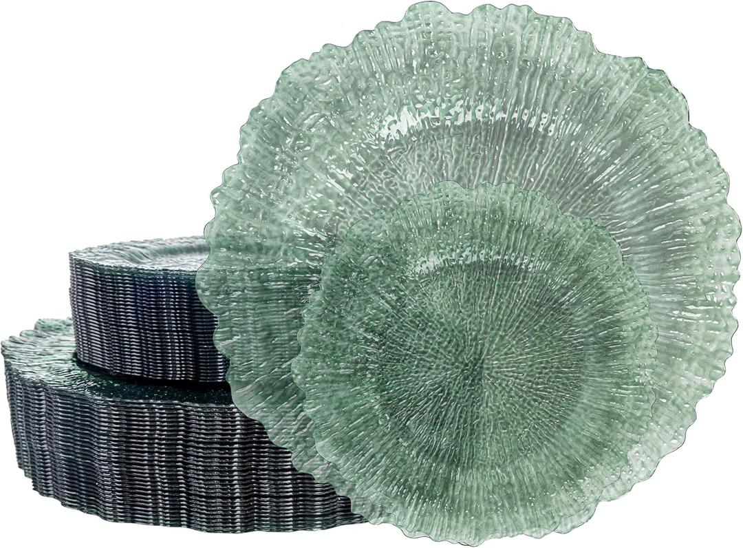 U-QE 60PCS Clear Green Plastic Plates - Green Plates Disposable Heavy Duty - Disposable Plastic Plate for Party, Weddings and Formal Occasions Including 30 Dinner Plate 10" & 30 Appetizer 7"