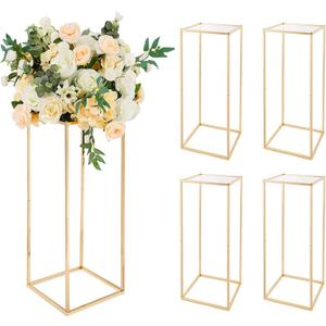5pcs Gold Flower Stand Centerpieces,23.6inch Wedding Centerpieces Vase for Tables with Acrylic Plates,Rectangular Flower Display Rack for Table Decorations Event Home Party (23.6 Inch 5pcs)