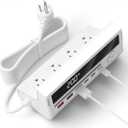 10-in-1 USB Charging Station, 4 Outlets Power Strip with 6 USB, 5 FT Long Extension Cord, 45° Flat Plug, 20W Fast Mulit Charging Station for Home Office Travel Plug Extension Outlet (White)
