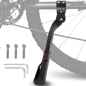 Bike Kickstand for Adult Bike,Adjustable Heavy Duty Rear Mount Aluminum Alloy Bicycle Kickstand for 24-29 inch EBike,Mountain Bike,Fat Tire Bike,Motorcycle (Black (No holes))