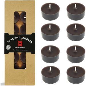 Tea Candles Handmade 24 Pack Coffee Scented Smokeless Tea Lights Candle 7 Hour Long Burning Tealight Candle for Party Yoga Spa Decor(Brown) (Round)