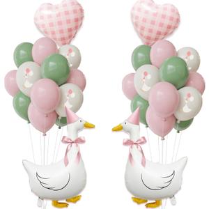 One Silly Goose Birthday Decorations Girl  Goose Balloons with Pink Printed Latex Balloons, Pink Bow & Hats, Cute Baby Girl 1st Birthday Party Supplies