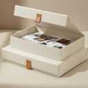 Decorative Photo Storage Boxes with Lids - Set of 2 Beautiful Linen Organizers Are Perfect to Safely Store Your Pictures, Documents, Scrapbooking Supplies, Keepsakes and Other Memories in Style (Ivory)