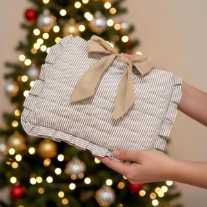 Honoson Quilted Bow Bible Sleeve Book Cover Case Padded Protector Washable Bible Bag Pouch Christian Gift for Women Girls Book Lover Gifts (Khaki Striped)