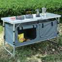 JOUYEK Camping Table, Folding Camping Table with Storage, Portable Kitchen Table, Lightweight, 3 Heights Adjustable Camping Furniture for BBQ, Picnic, Camping, Hiking, Beach, and Indoor