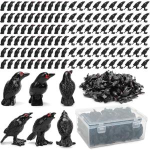 120 PCS Mini Resin Crow Figurines Halloween Decor Black Miniature Crow Gothic Tiny Raven Vase Filler Spooky Bird Ornament DIY Craft Project for Garden Landscape Scene Cupcake Topper Decoration