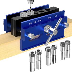 Self Centering Dowel Jig Kit, Drill Guide Jig Block for Straight Holes with 6PCS Drill Bushings, Premium Self Centering Doweling Jig Kit for Woodworking, Adjustable Width Biscuit Joiner Tool