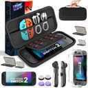 Switch 2 Accessories Bundle for Nintendo Switch 2,13 in 1 Travel Carrying Case Kit with Screen Protector,Clear Shell,Blue Red Silicone Cover for Joycons,20 Game Card Holder,4 Thumb Grip Caps,Black,2025