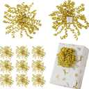 12 PCs Gold Bows for Gift Wrapping 5 Inch Self Adhesive Curly Ribbon Bow for Party Favor, Gift Wrap Accessory, Metallic Christmas Bows, Premade Bows for Presents, Wine Bottles, Baskets