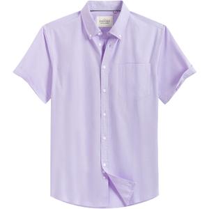 Alimens & Gentle Men's Short Sleeve Oxford Shirt Regular Fit Button Down Collar Shirts with Pocket (Purple), Size XL