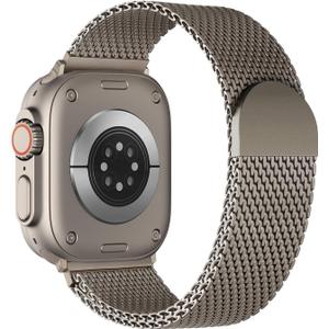 BXUXOHS Milanese Mesh Loop Compatible for Apple Watch Ultra 3/2/1 Band 49mm 46mm 45mm 44mm 42mm 41mm 40mm Men Women,Stainless Steel Metal Magnetic Strap for iWatch Ultra Series 11/10/9/8/7/6/5/4/SE (03- Natural Titanium)