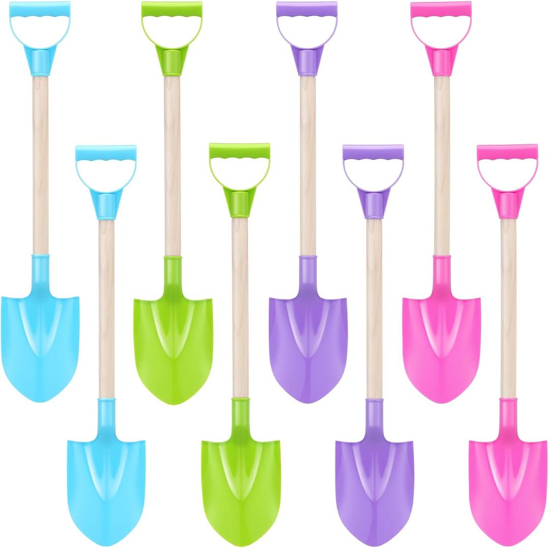 Honoson 8 Pcs Kids Beach Shovels 22" Long Snow Shovel Sand Spades Toys Plastic Scoop with Wooden Handle for Digging Shoveling Snow Sandbox Outdoor Yard Backyard Garden Activities(Macaron Colors)