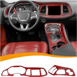 Hoolcar Center Console Dashboard Navigation Panel Trim Gear Shift Cover Fit for Dodge Challenger 2015-2025, Interior Accessories, Red Carbon Fiber