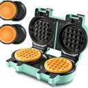 2in1 Double Waffle & Pancake Maker  CACHOO Mini 4" Nonstick Waffle Iron & Small Round Griddle with 4 Removable Plate Sets, Dishwasher Safe, Perfect for Small Spaces, Apartments & Dorms, Aqua